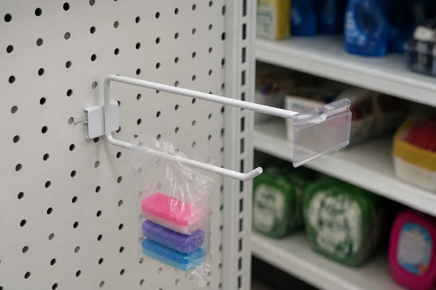 Gancheira simples com porta-etiqueta — aplicação em ambiente