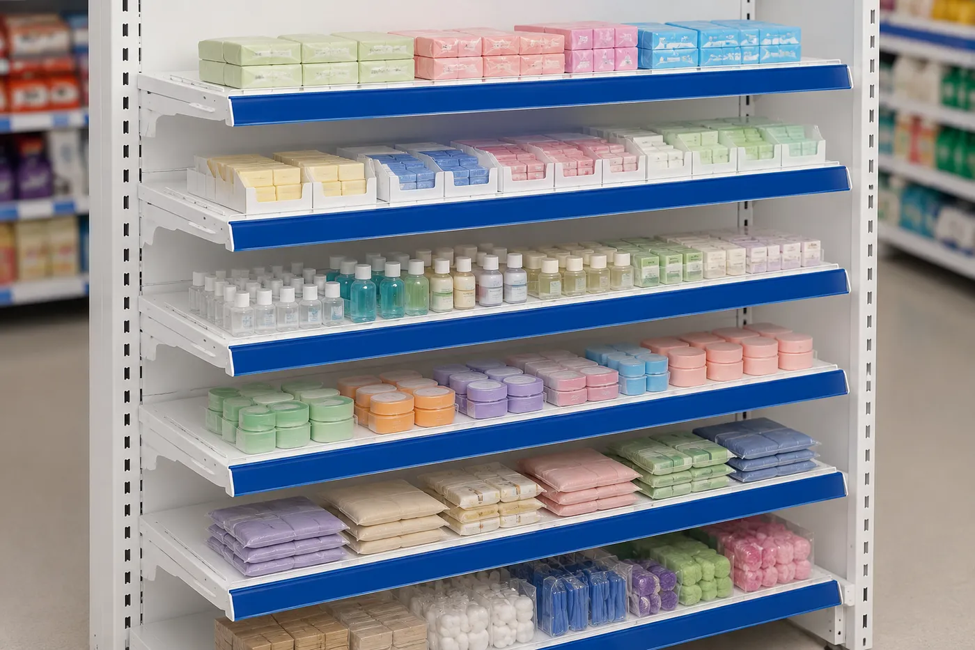 Kit com bandejas, SLGs e porta-etiquetas — aplicação em ambiente