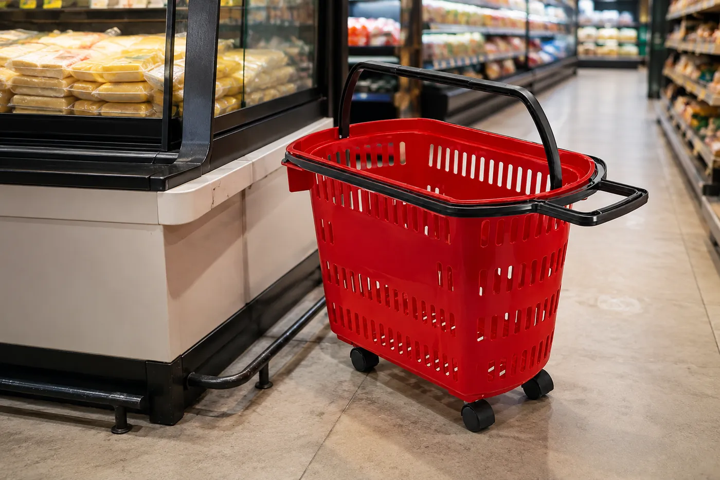 Cesto de compra 30L com rodas — aplicação em ambiente