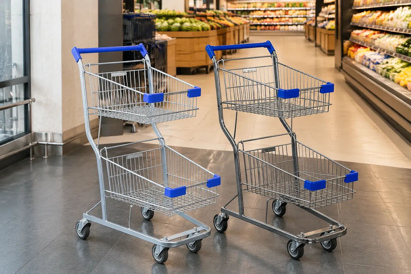 Carrinho de compras 50L duplo — aplicação em ambiente