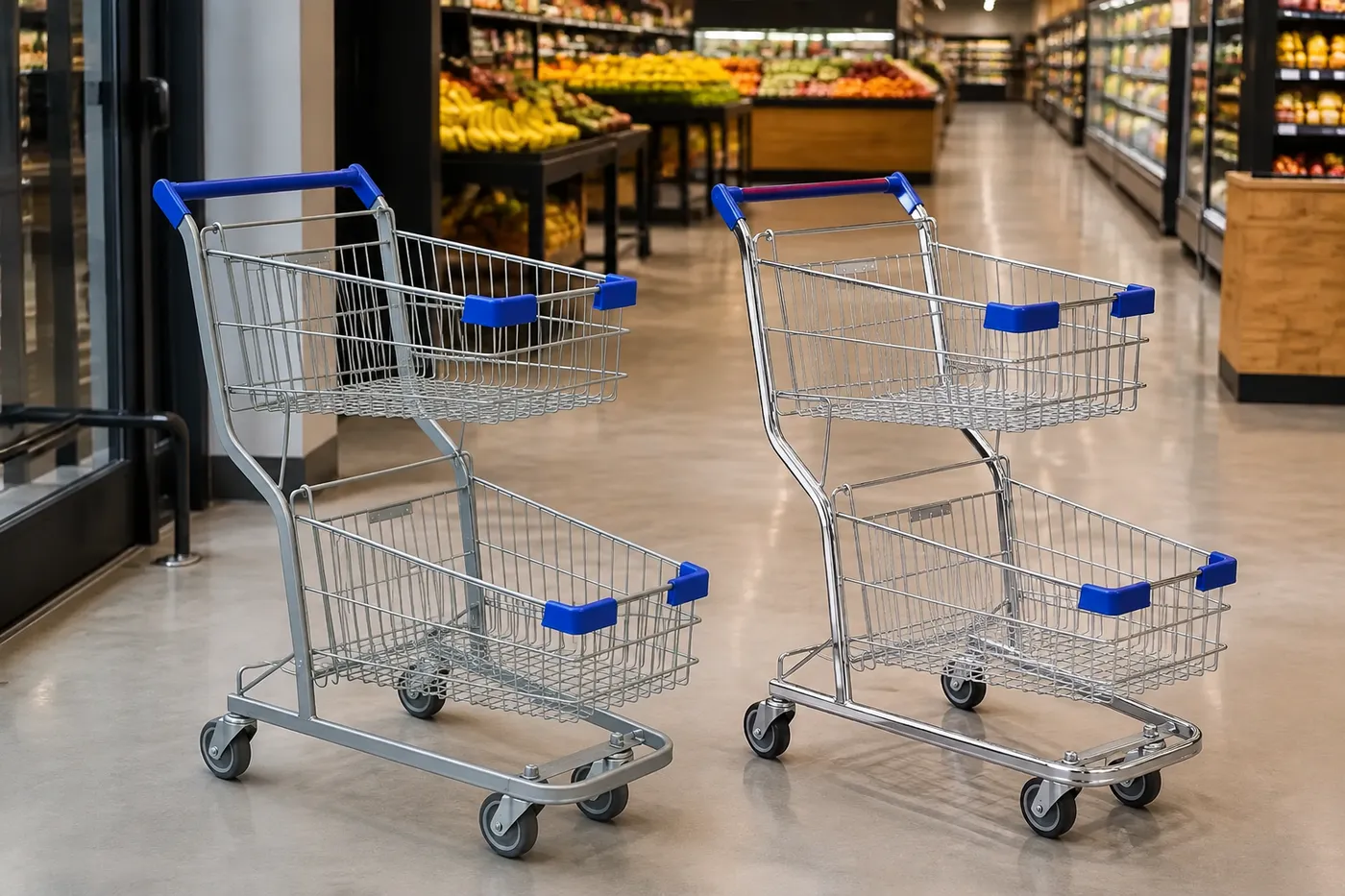 Carrinho de compras duplo 90L — aplicação em ambiente