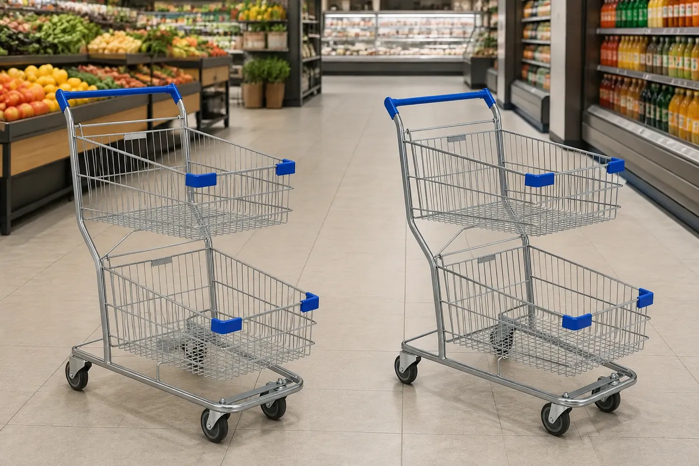 Carrinho de compras duplo 130L — aplicação em ambiente